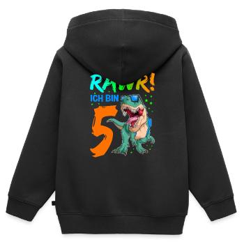 Geschenk Geburtstagskind T-Rex Dinosauriermotiv Di - Kinder Premium Organic Zip Hoodie - Schwarz - Hinten - AI Model Kid Male (0cm)