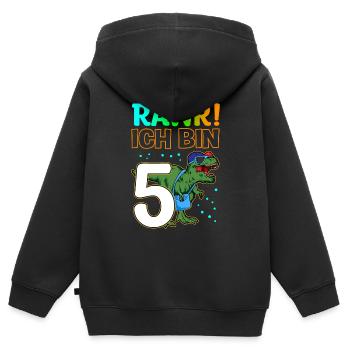 Geschenk Geburtstagskind T-Rex Dinosauriermotiv Di - Kinder Premium Organic Zip Hoodie - Schwarz - Hinten - AI Model Kid Male (0cm)