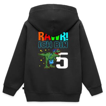 Geschenk Geburtstagskind T-Rex Dinosauriermotiv Di - Kinder Premium Organic Zip Hoodie - Schwarz - Hinten - AI Model Kid Male (0cm)