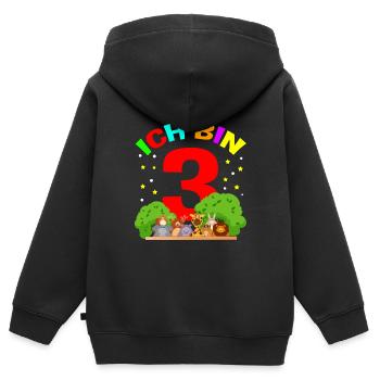 Ich bin 3 - Tiere Farm Zoo Geburtstgskind Geschenk - Kinder Premium Organic Zip Hoodie - Schwarz - Hinten - AI Model Kid Male (0cm)