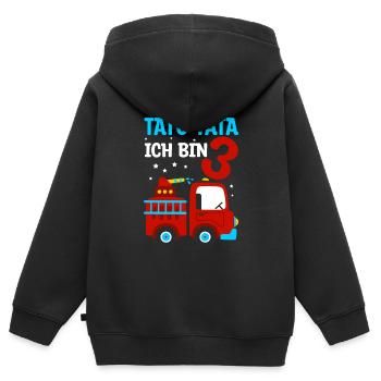 Tatü Tata - Ich bin 3 - Feuerwehr Feuerwehrauto Ge - Kinder Premium Organic Zip Hoodie - Schwarz - Hinten - AI Model Kid Male (0cm)
