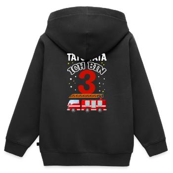 Tatü Tata - Ich bin 3 - Feuerwehr Feuerwehrauto Ge - Kinder Premium Organic Zip Hoodie - Schwarz - Hinten - AI Model Kid Male (0cm)
