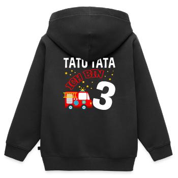 Tatü Tata - Ich bin 3 - Feuerwehr Feuerwehrauto Ge - Kinder Premium Organic Zip Hoodie - Schwarz - Hinten - AI Model Kid Male (0cm)