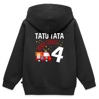 Tatü Tata - Ich bin 4 - Feuerwehr Feuerwehrauto Ge - Kinder Premium Organic Zip Hoodie - Schwarz - Hinten - AI Model Kid Male (0cm)