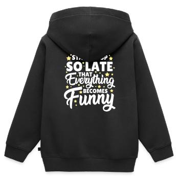 Dormir dormir tard Dire - Sweat Premium à capuche zippé enfant bio - noir - Dos - AI Model Kid Male (0cm)