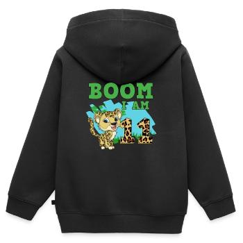 Léopard du 11e anniversaire - Sweat Premium à capuche zippé enfant bio - noir - Dos - AI Model Kid Male (0cm)