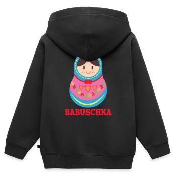 Matryoshka Gang Doll Babushka Russe - Sweat Premium à capuche zippé enfant bio - noir - Dos - AI Model Kid Male (0cm)