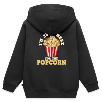 Ich bin nur wegen des Popcorns hier - Kinder Premium Organic Zip Hoodie - Schwarz - Hinten - AI Model Kid Male (0cm)