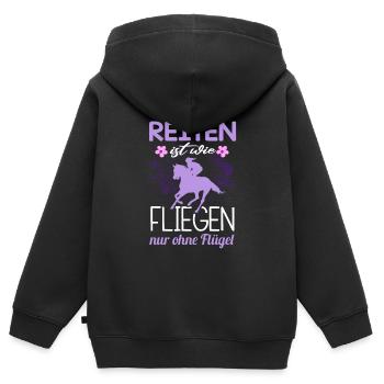 Süßes Pferde Pferdespruch Motiv - Kinder Premium Organic Zip Hoodie - Schwarz - Hinten - AI Model Kid Male (0cm)