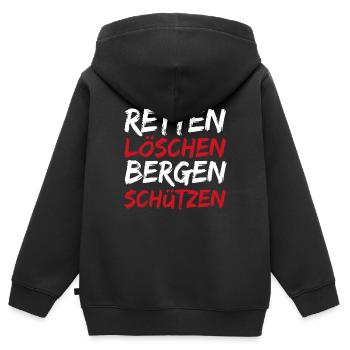 Leitsatz Feuerwehr Retten Löschen Bergen Schützen - Kinder Premium Organic Zip Hoodie - Schwarz - Hinten - AI Model Kid Male (0cm)