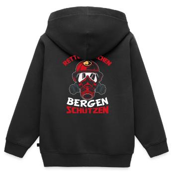 Leitsatz Motto Feuerwehr Retten Löschen Bergen - Kinder Premium Organic Zip Hoodie - Schwarz - Hinten - AI Model Kid Male (0cm)