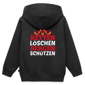 Retten Löschen Bergen Schützen Feuerwehr Motto - Kinder Premium Organic Zip Hoodie - Schwarz - Hinten - AI Model Kid Male (0cm)