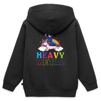 Metal Heavy Music Unicorn Skeleton Grim Rock Heavy - Sweat Premium à capuche zippé enfant bio - noir - Dos - AI Model Kid Male (0cm)