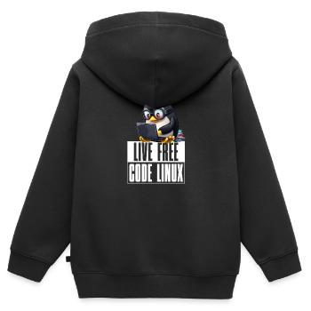 Live Free Code Linux Nerd Tux Nerdy Penguin Coding - Kinder Premium Organic Zip Hoodie - Schwarz - Hinten - AI Model Kid Male (0cm)