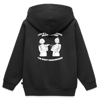 Coiffeur Coiffeur Coiffeur - Sweat Premium à capuche zippé enfant bio - noir - Dos - AI Model Kid Male (0cm)