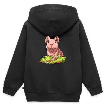 Nacktmeerschweinchen mit Salat - Kinder Premium Organic Zip Hoodie - Schwarz - Hinten - AI Model Kid Male (0cm)