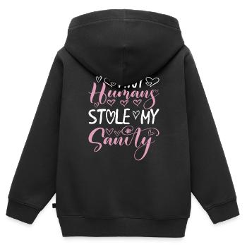 De minuscules humains ont volé ma santé mentale 9 - Sweat Premium à capuche zippé enfant bio - noir - Dos - AI Model Kid Male (0cm)