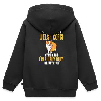 Corgi gallois - Sweat Premium à capuche zippé enfant bio - noir - Dos - AI Model Kid Male (0cm)