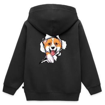 Corgi gallois - Sweat Premium à capuche zippé enfant bio - noir - Dos - AI Model Kid Male (0cm)