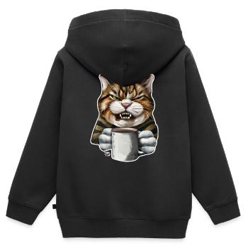 Müde Katze mit schlechter Laune lustiges - Kinder Premium Organic Zip Hoodie - Schwarz - Hinten - AI Model Kid Male (0cm)