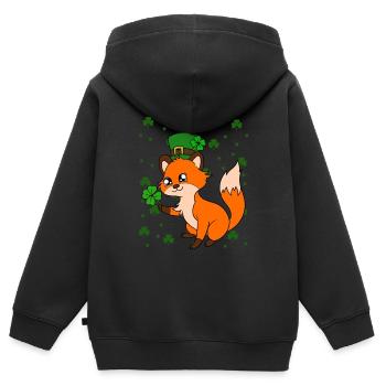 Mignon trèfle renard Saint-Patrick - Sweat Premium à capuche zippé enfant bio - noir - Dos - AI Model Kid Male (0cm)