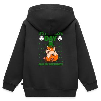 Mignon trèfle renard Saint-Patrick - Sweat Premium à capuche zippé enfant bio - noir - Dos - AI Model Kid Male (0cm)