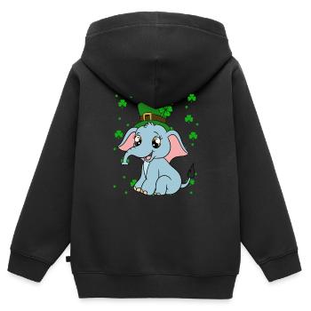 Mignons trèfles d’éléphants Fête de la Saint-Patrick - Sweat Premium à capuche zippé enfant bio - noir - Dos - AI Model Kid Male (0cm)