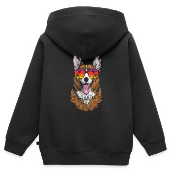 Corgi gallois - Sweat Premium à capuche zippé enfant bio - noir - Dos - AI Model Kid Male (0cm)