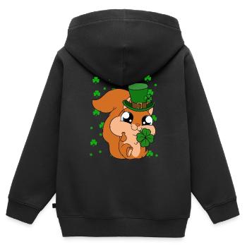 Écureuil Clover Saint-Patrick - Sweat Premium à capuche zippé enfant bio - noir - Dos - AI Model Kid Male (0cm)
