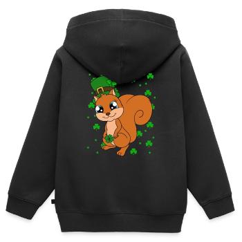 Écureuil Clover Saint-Patrick - Sweat Premium à capuche zippé enfant bio - noir - Dos - AI Model Kid Male (0cm)