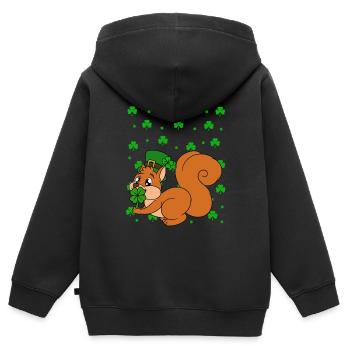 Écureuil Clover Saint-Patrick - Sweat Premium à capuche zippé enfant bio - noir - Dos - AI Model Kid Male (0cm)