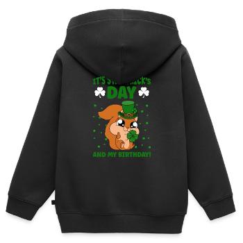 Écureuil Clover Saint-Patrick - Sweat Premium à capuche zippé enfant bio - noir - Dos - AI Model Kid Male (0cm)