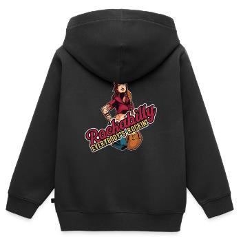 Rockabilly Rocknroll Musique Rock Hardrock - Sweat Premium à capuche zippé enfant bio - noir - Dos - AI Model Kid Male (0cm)