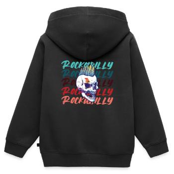 Rockabilly Rocknroll Musique Rock Hardrock - Sweat Premium à capuche zippé enfant bio - noir - Dos - AI Model Kid Male (0cm)