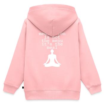 La méditation n’est pas le menu, c’est le repas 4 - Sweat Premium à capuche zippé enfant bio - rose - Dos - AI Model Kid Female (0cm)