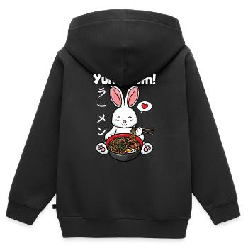 Japon Anime Ramen Nouilles Manga Kawaii - Sweat Premium à capuche zippé enfant bio - noir - Dos - AI Model Kid Male (0cm)