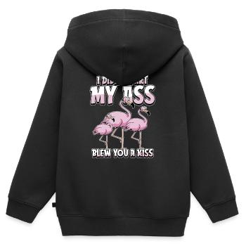Flamant rose, je n’ai pas pété mes fesses, je t’ai soufflé un baiser - Sweat Premium à capuche zippé enfant bio - noir - Dos - AI Model Kid Male (0cm)