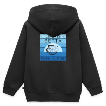 Drôle de vie est Betta avec un - Sweat Premium à capuche zippé enfant bio - noir - Dos - AI Model Kid Male (0cm)