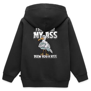 Mouette je n’ai pas pété mes fesses t’a soufflé un baiser - Sweat Premium à capuche zippé enfant bio - noir - Dos - AI Model Kid Male (0cm)