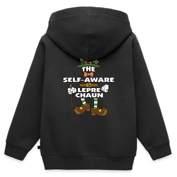 Le lutin conscient de lui-même La Saint-Patrick - Sweat Premium à capuche zippé enfant bio - noir - Dos - AI Model Kid Male (0cm)