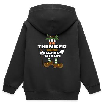 Le lutin penseur Saint-Patrick - Sweat Premium à capuche zippé enfant bio - noir - Dos - AI Model Kid Male (0cm)