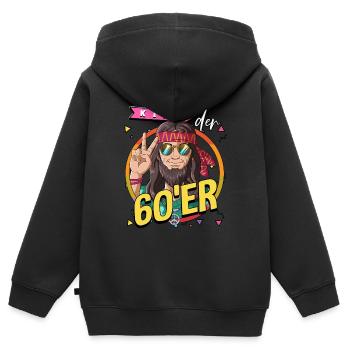 Kind der 60er Jahre Mann Kostüm - Kinder Premium Organic Zip Hoodie - Schwarz - Hinten - AI Model Kid Male (0cm)