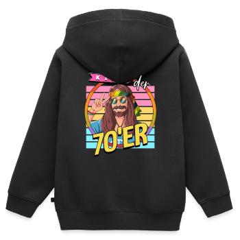 Kind der 70er Jahre Mann Kostüm - Kinder Premium Organic Zip Hoodie - Schwarz - Hinten - AI Model Kid Male (0cm)