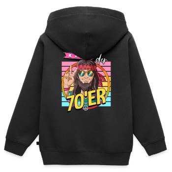 Kind der 70er Jahre Mann Kostüm - Kinder Premium Organic Zip Hoodie - Schwarz - Hinten - AI Model Kid Male (0cm)