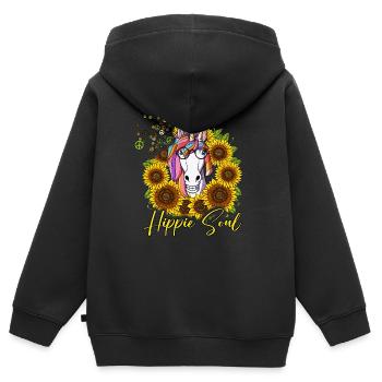 60s 70s Costume Hippie Soul - Kids Premium Organic Zip-up Hoodie - black - Back - AI Model Kid Male (0cm)
