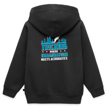 Tromper l’imagination rencontre l’acrobatie - Sweat Premium à capuche zippé enfant bio - noir - Dos - AI Model Kid Male (0cm)