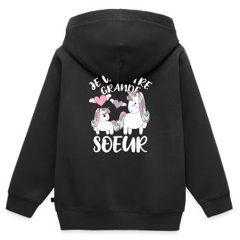 Future Grande Sœur Licorne - Kinder Premium Organic Zip Hoodie - Schwarz - Hinten - AI Model Kid Male (0cm)