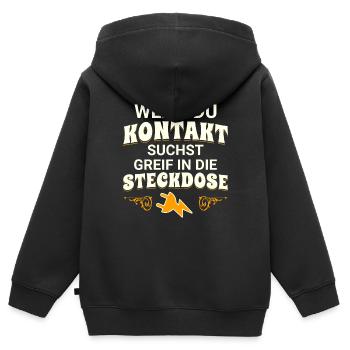 Wenn du Kontakt suchst greif in die Steckdose - Kinder Premium Organic Zip Hoodie - Schwarz - Hinten - AI Model Kid Male (0cm)