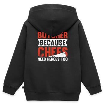 Butcher Because Chefs Need Heroes Too - Kinder Premium Organic Zip Hoodie - Schwarz - Hinten - AI Model Kid Male (0cm)