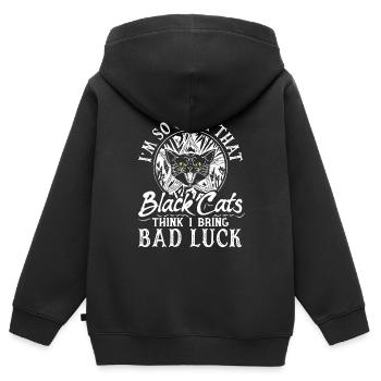 Je suis tellement gothique que les chats noirs pensent que j’apporte de la malchance - Sweat Premium à capuche zippé enfant bio - noir - Dos - AI Model Kid Male (0cm)